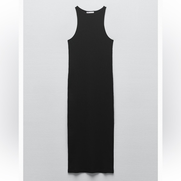ZARA Black Rib Halter Dress Size Small - Picture 1 of 4
